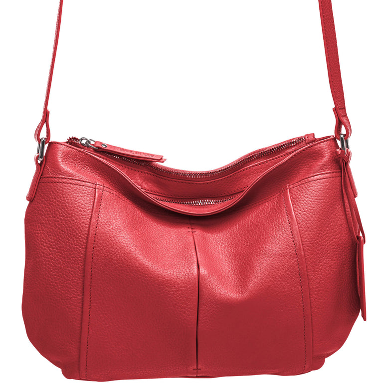 Mancini Pebbled Scarlet Leather Crossbody Hobo Bag