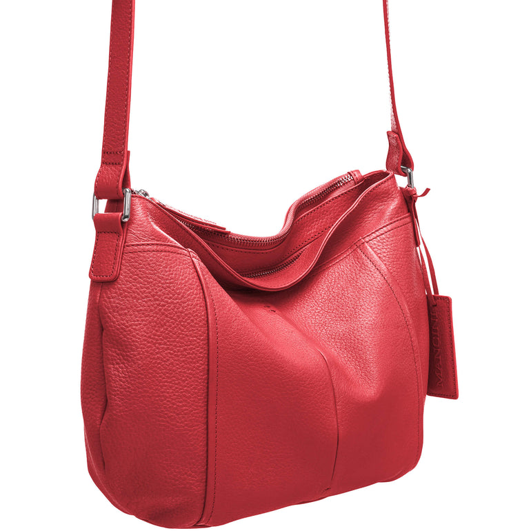 Mancini Pebbled Scarlet Leather Crossbody Hobo Bag