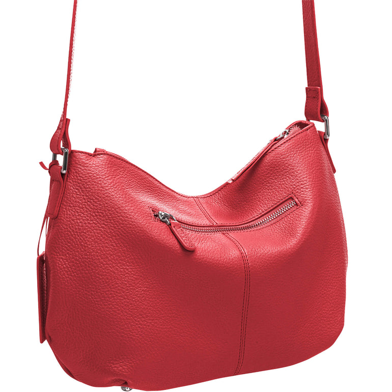 Mancini Pebbled Scarlet Leather Crossbody Hobo Bag