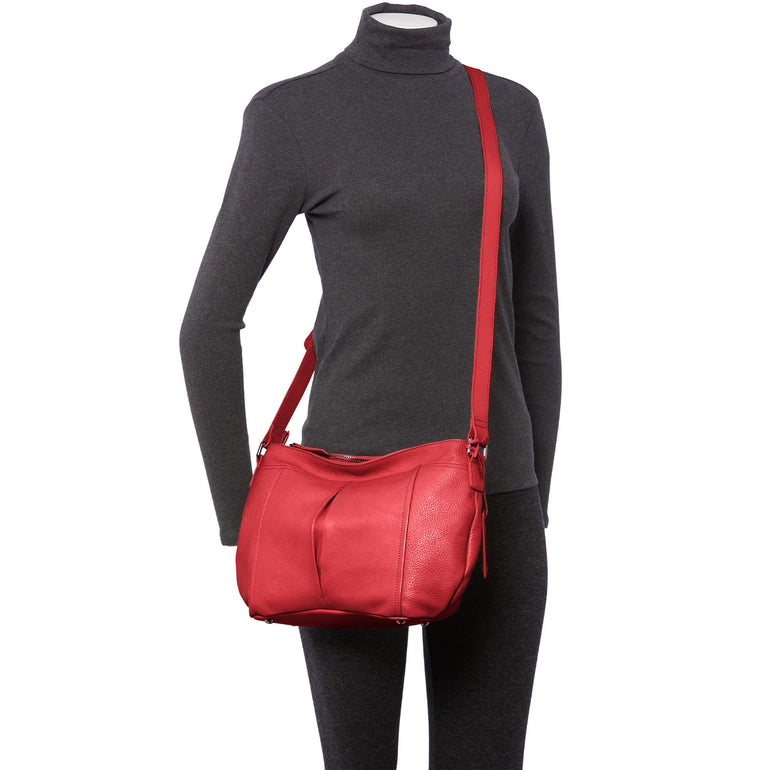 Mancini Pebbled Scarlet Leather Crossbody Hobo Bag