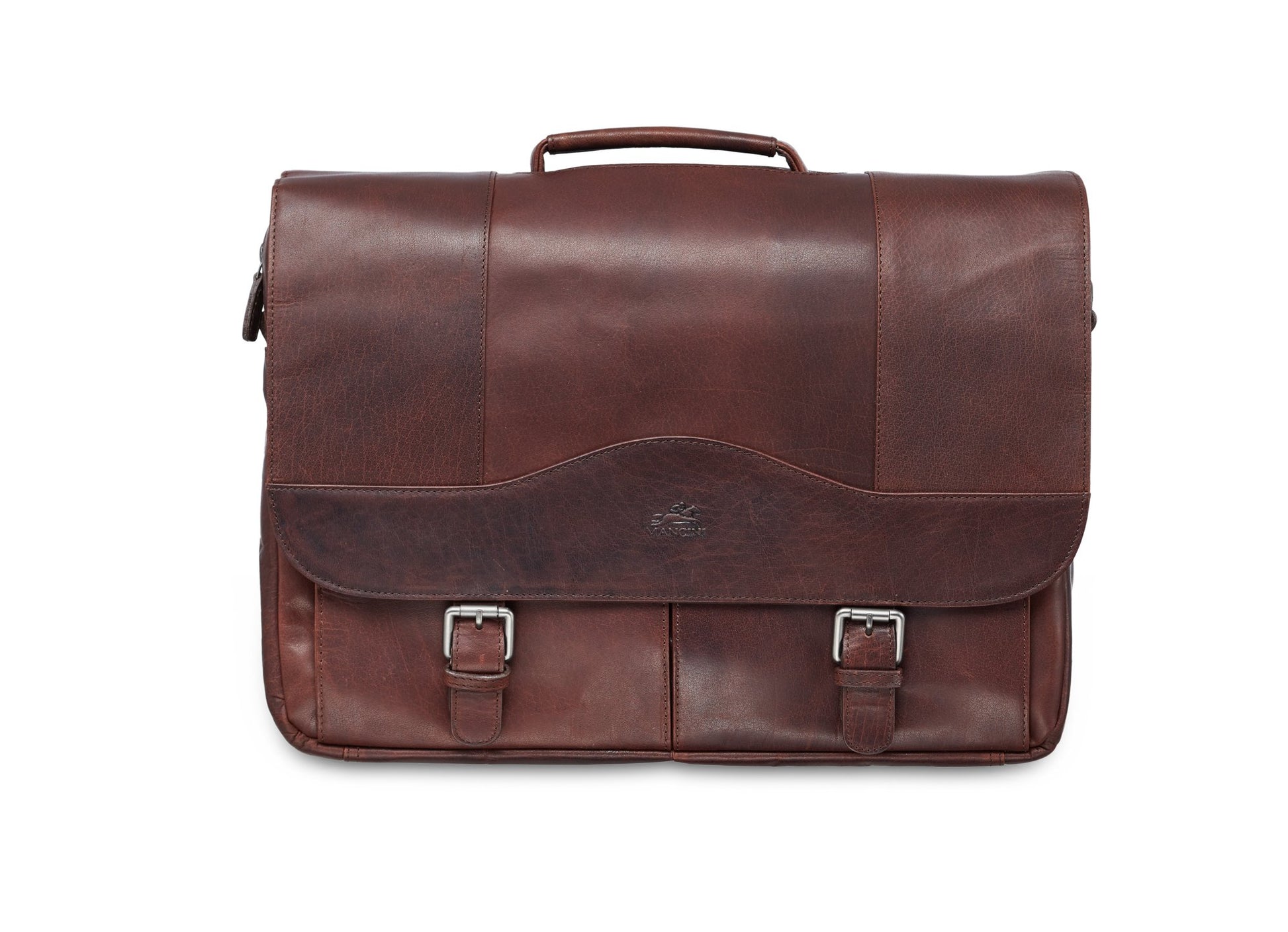 Mancini BUFFALO Porthole Briefcase for 15.6'' Laptop / Tablet (RFID Blocking) - Brown