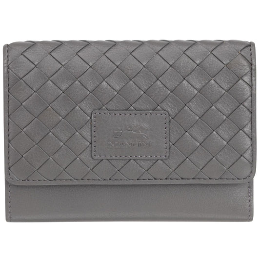 Mancini BASKET WEAVE RFID Secure Medium Clutch Wallet - Grey